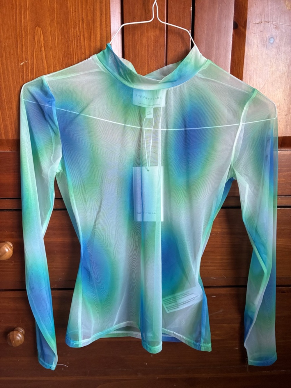 The Fifth Label Blue-Green Sheer Mesh Long-Sleeve Top size xs